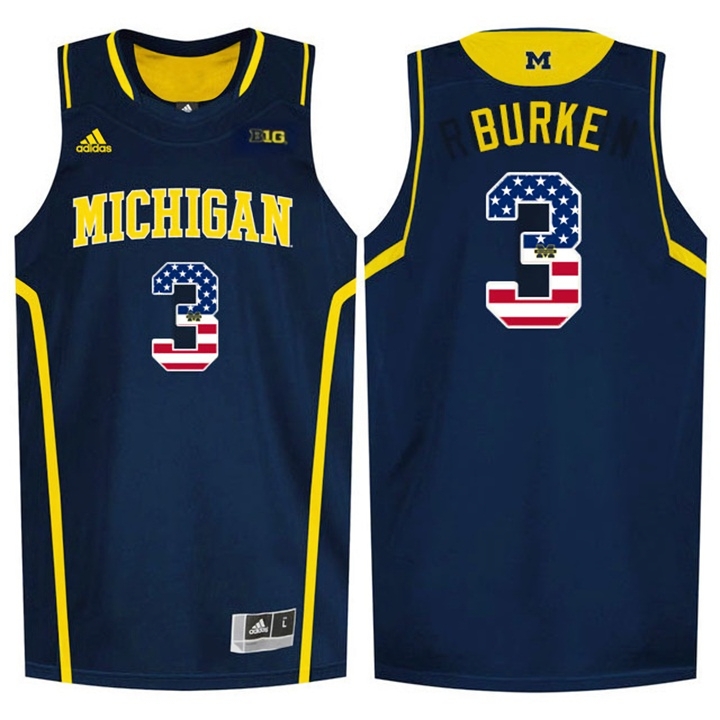 Michigan Wolverines Men's NCAA Trey Burke #3 Navy Blue USA Flag College Basketball Jersey LAJ2549KQ